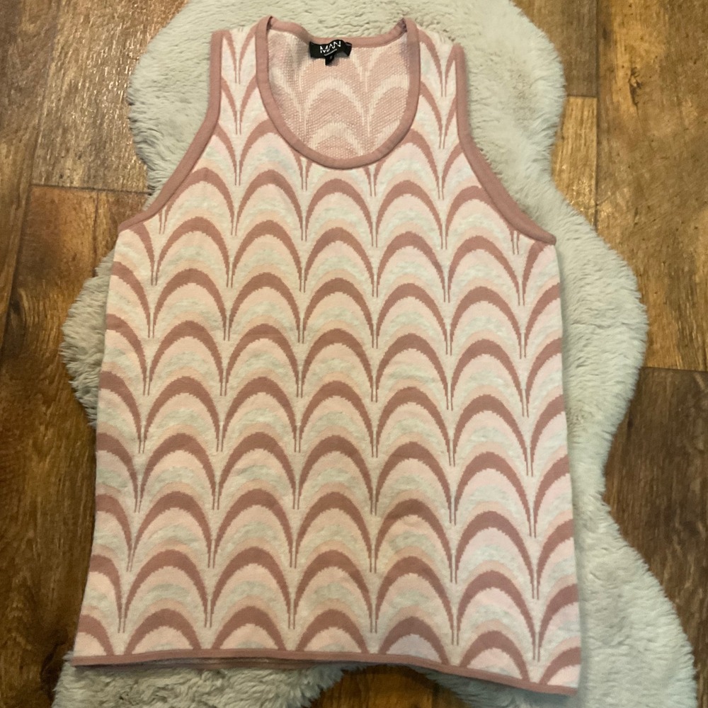boohooMAN Sweater Sleeveless Size Small Mens Pink Pattern Made‎ In Turkey
